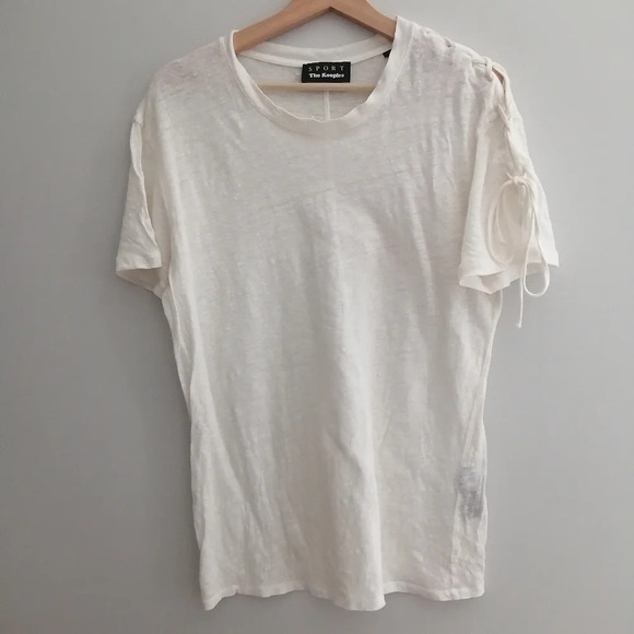 The Kooples Sport Linen Short Sleeve T-Shirt Lace Up Sleeve Off White 2 Medium - Picture 2 of 15
